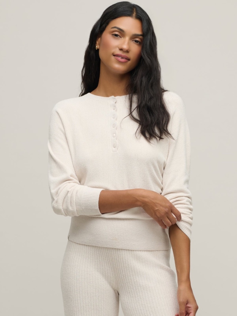Barefoot Dreams CozyChic Ultra Lite® Scallop Dolman Henley Top Fuzzy Comfy